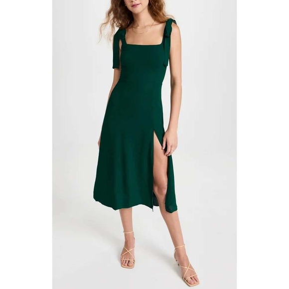 Reformation Dresses & Skirts - Reformation Twilight Midi Dress Emerald Green Tie Strap‎ High Slit Size 12